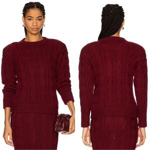Rowen Rose Round Neck Knit Sweater in Bordeaux Size S